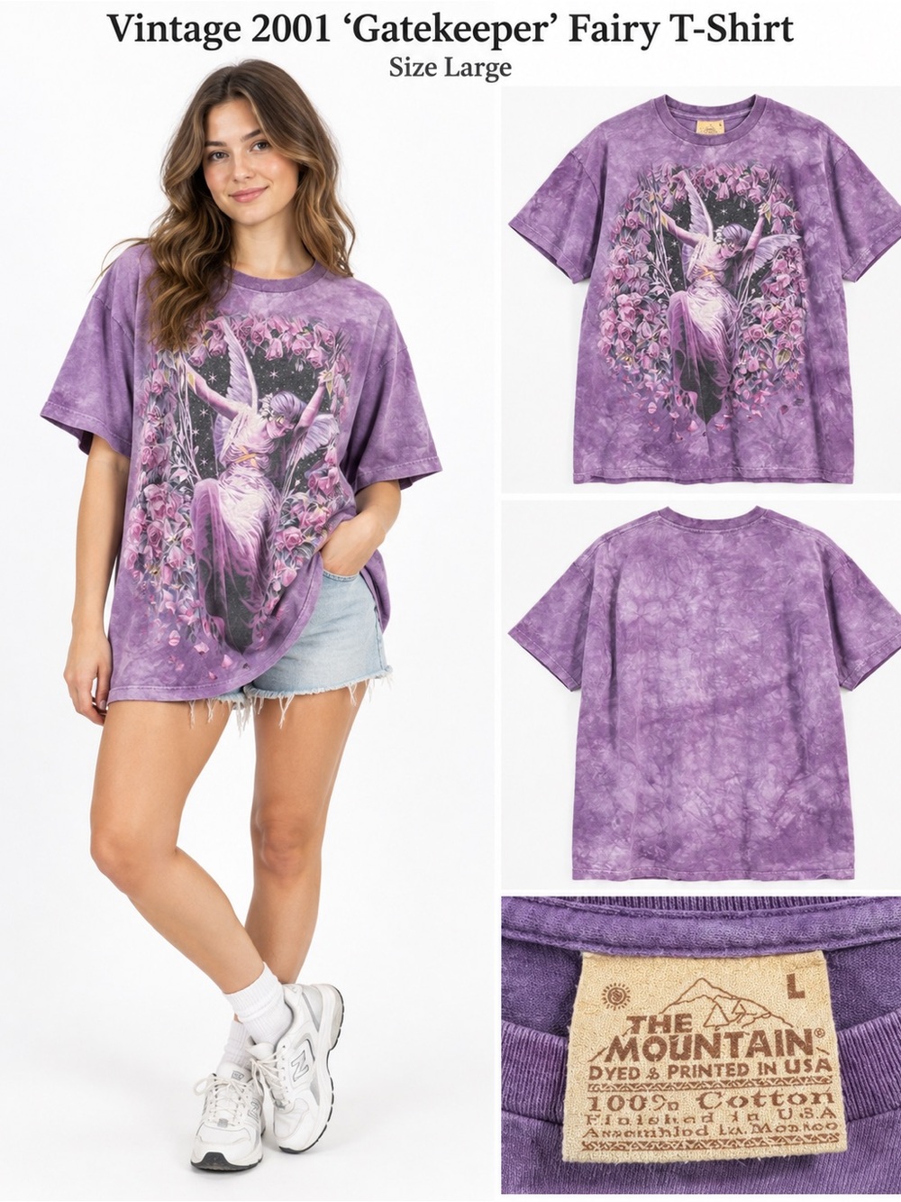 VINTAGE The Mountain Purple Tie-Dye Fairy Graphic Tee
